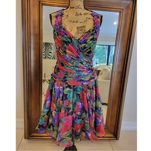 Vintage Lillie Rubin floral cocktail party/ prom dress vintage size